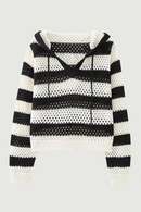Autumn Women Vintage Striped Hooded Knit Sweater Long Sleeve Female Crop Pullover Tops