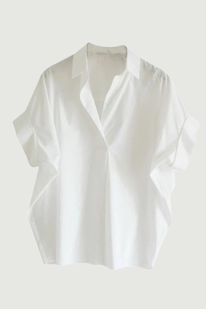 Summer Casual Cheap Short Sleeves Solid Lapel Collar Blouses Loose White Shirts Tops For Women