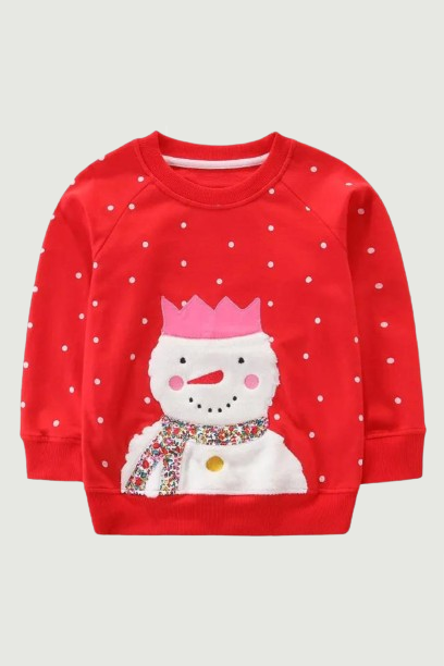 Autumn Spring Children's Sweatshirts For Christmas Snowman Embroidery Girls Sport Shirts New Year Clothes Dots