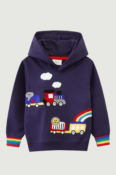 Autumn Winter Boys Girls Hooded Sweatshirts With Cars Rainbow Applique Long Sleeve Children's Clothing Shirt