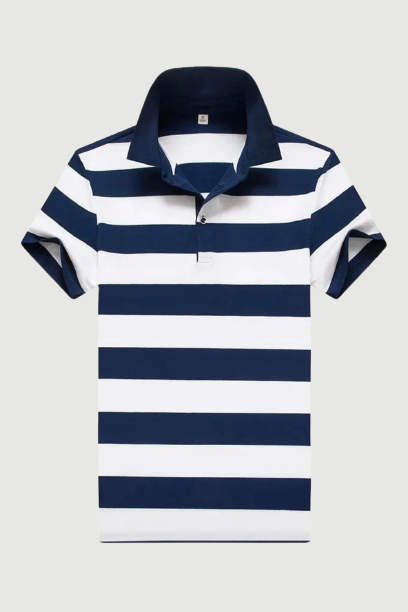 Men Polo Shirt Summer Short Sleeve Striped Contrast Business Shirts Male Clothing