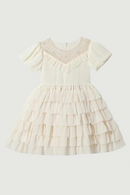 Baby Girls Layered Dress Sequined Short Sleeve Children Dress for Wedding Kids Clothes 3-8Y