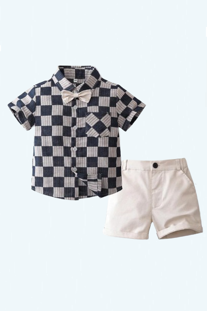 Plaid Baby Clothes for Boy Children Formal Gentleman Costume Summer Handsome Birthday Outfit