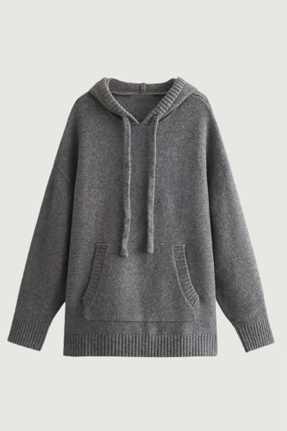Casual Women Vintage Oversize Hooded Knit Sweatshirt Pouch Pocket Female Autumn Winter Pullover