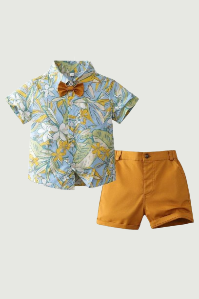 Summer Floral Boutique Set for Boy Years Children Outfits Vacation Clothes Cotton Beach Suit Kid Leisure Daily Wear