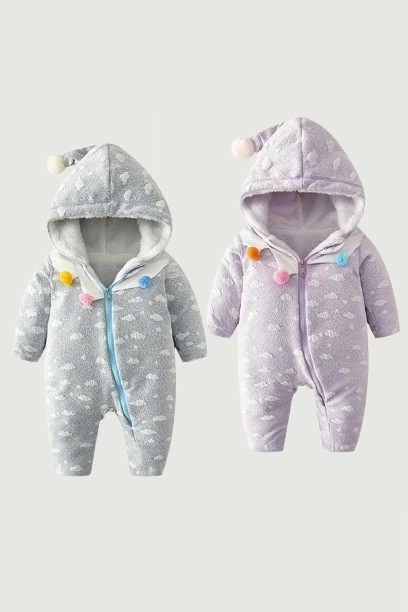 Baby One-Piece Clothes for Boy Girl Autumn and Winter Bodysuit Clouds Romper Infant Hooded Thickened Warm Baby Zipper Clothes