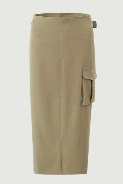 Low Waist With Belt Safari Midi Skirt Women Vintage Pocket Straight Skirts
