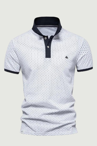 Men Polo Shirt Lapel Polka Dot Short Sleeve T-Shirt Geometric Metal Patch Casual Breathable Men