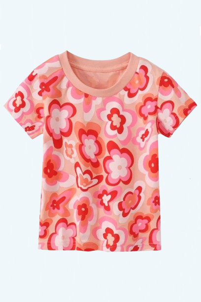 Girls T Shirts With Flowers Short Sleeve Summer Children's Tees Cotton Clothing Tops Baby Shirts