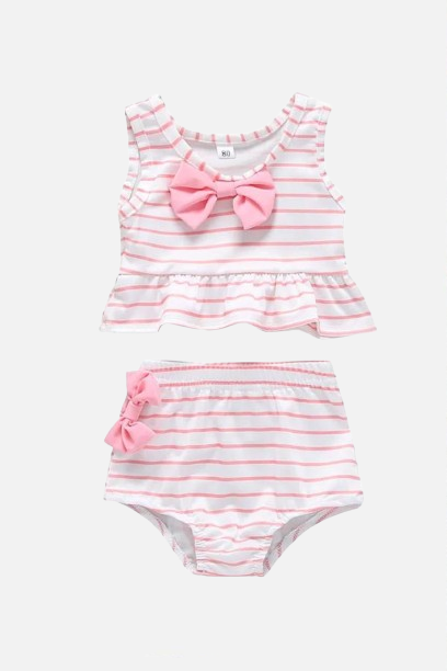 Summer Swimming mother baby girl clothing with the Butterfly Knot cotton children girls outfits