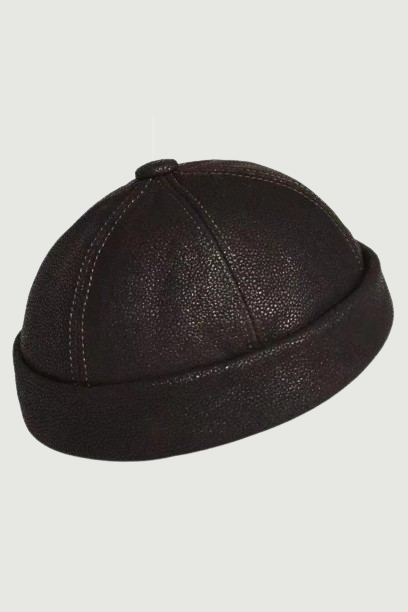 Retro Real Leather Hat Men Genuine Cap Male Brimless Warm Round Skullcap Winter Docker Sailor