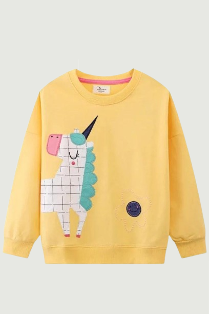 Unicorn Embroidery Girls Sweatshirts For Autumn Spring Long Sleeve Hooded Shirts Lovely Baby Clothing Shirts