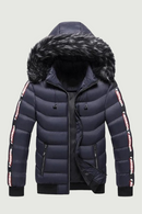 Winter Men Velvet Parka Coat Fur Collar Hooded Plus Velvet Thick Warm Parka Coat Jacket