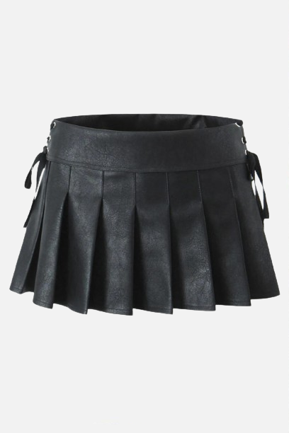 Women Sweet Pleated Mini Skirt Sexy Low Waist Super Short Skirts Chic Leather Slim Skirts