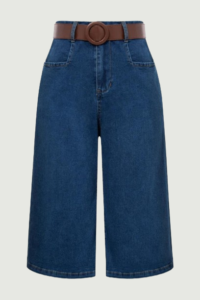 Jeans Female Vintage Wide Leg Capri With Belt Elastic Waist Jean Pants Slimming Straight Wide Leg Casual Streetwear