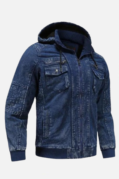 Winter Denim jacket plus velvet warm solid thick casual jacket men's cotton Denim jacket warm coat Hooded
