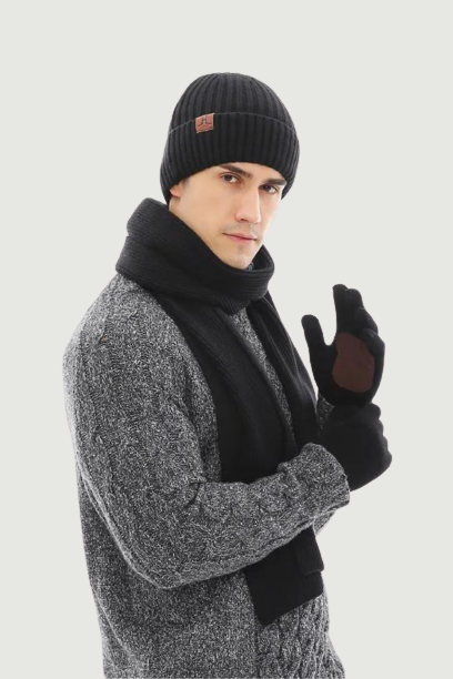 Winter Hats for Men Hat Scarf Gloves Set Long Brand Scarf Knit Beanie Caps for Men Gift
