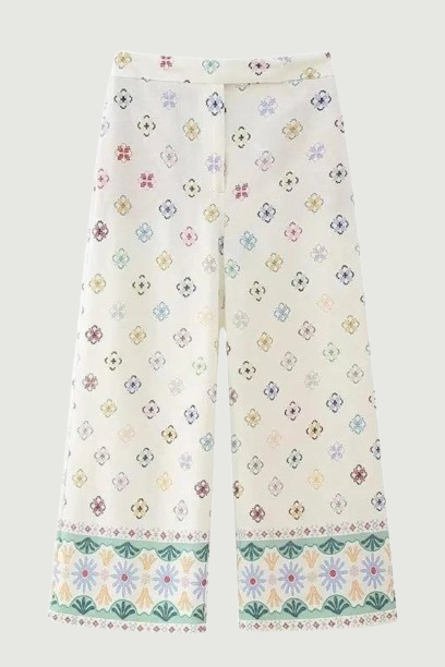Autumn Women's Geometric Printing Wide Leg Trousers Bohemian Holiday Zipper High Waisted Long Trousers
