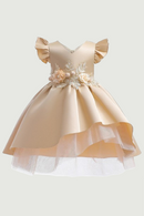 Elegant Children's Red Flower Dress Girls Dresses For Party And Wedding Tulle Bridesmaid Costume