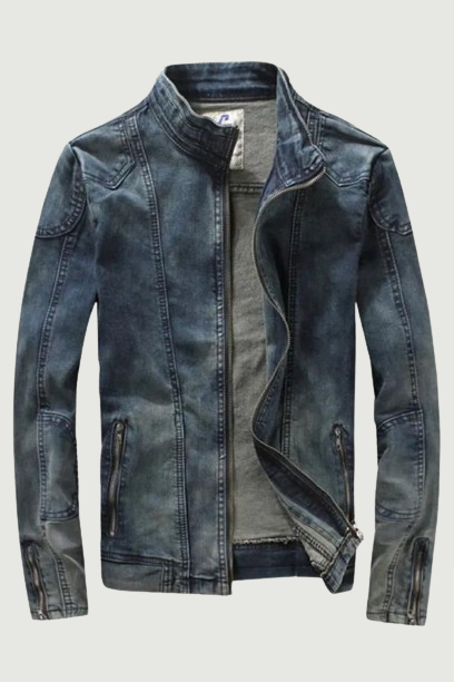 Retro Handsome Men Europe and The United States Boutique Slim Jeans Jacket Standing Collar Denim Jacket