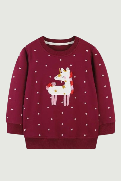 Unicorn Sweatshirts For Girls Autumn Spring Wear Polka Dots Kids Sweaters Toddler Hooded Tops Costume