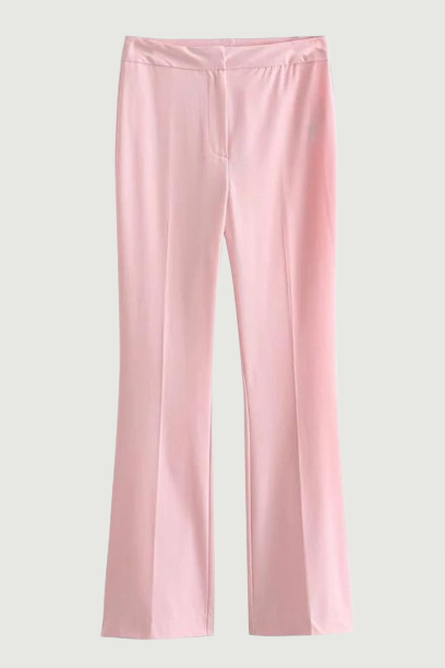 Women Vintage High Waist Flared Full Length Pink Pants Office Trousers