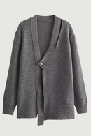 Autumn Women Single Button Cut Out Knit Wool Blend Cardigan Coat