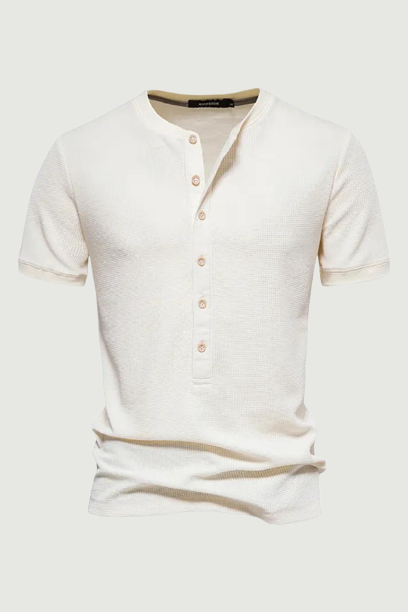 Cotton Waffle Henley T-Shirt for Men Solid Casual Short Sleeve Men's T-shirt Summer Designer Tops Tee Male