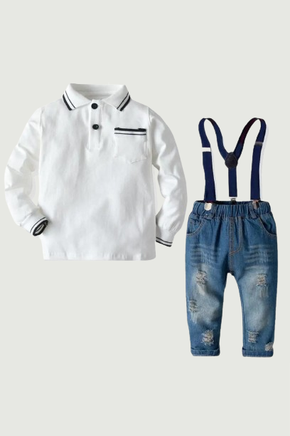 toddler boy clothes kids cotton clothes white t-shirt jeans with belt suit spring autumn children costume baby clothes