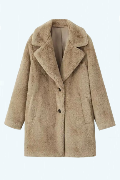 Vintage Women Lapel Collar Faux Fur Coat Single Breasted Female Autumn Winter Loose Warm Overcoat