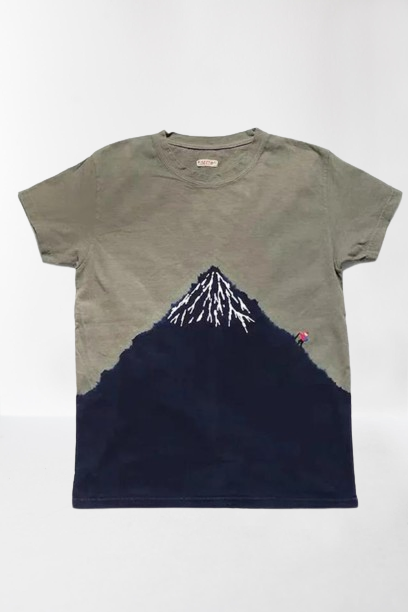 Fuji Mountain Climber Couple Embroidered T-shirts for Men and Women Loose Washed Short Sleeves Tee