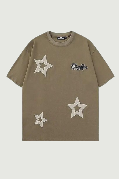 American Retro Star Embroidered Short Sleeved T Shirts Men and Women Loose Cotton Tees for Summer
