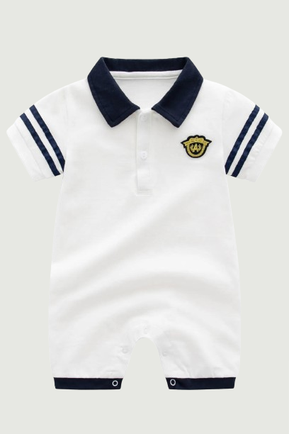 Summer Newborn Romper 0-2Y Baby Boys Cotton Polo Collar Navy Style Bodysuit Infant Exquisite Embroidery Leisure Wears