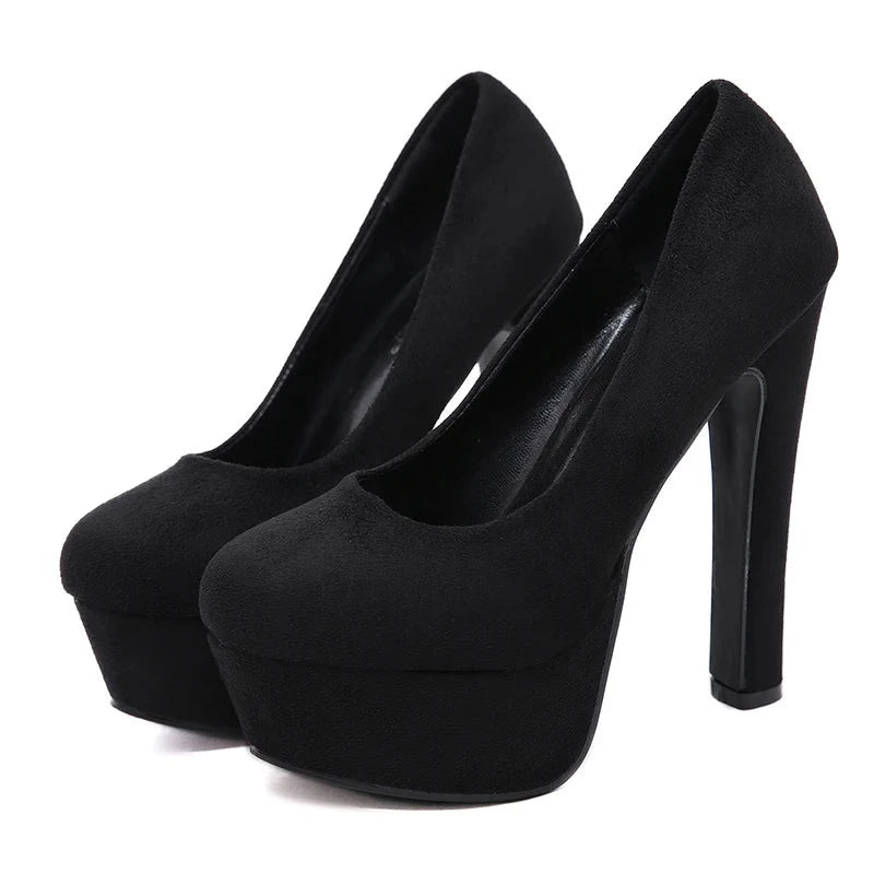 Women Heels with Platform Black Pumps High Heel Slip On Round Toe Dress Shoes for Women Party