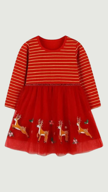 Baby Girl Clothes Autumn Children's Clothing Cartoon Christmas Kids Girls Long Sleeves Mesh Dress Cotton