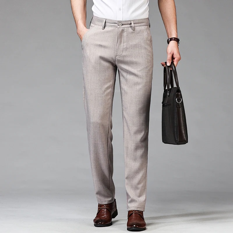 Summer Thin Men's Casual Pants Imitation Linen Fabric Breathable Business Straight Trousers