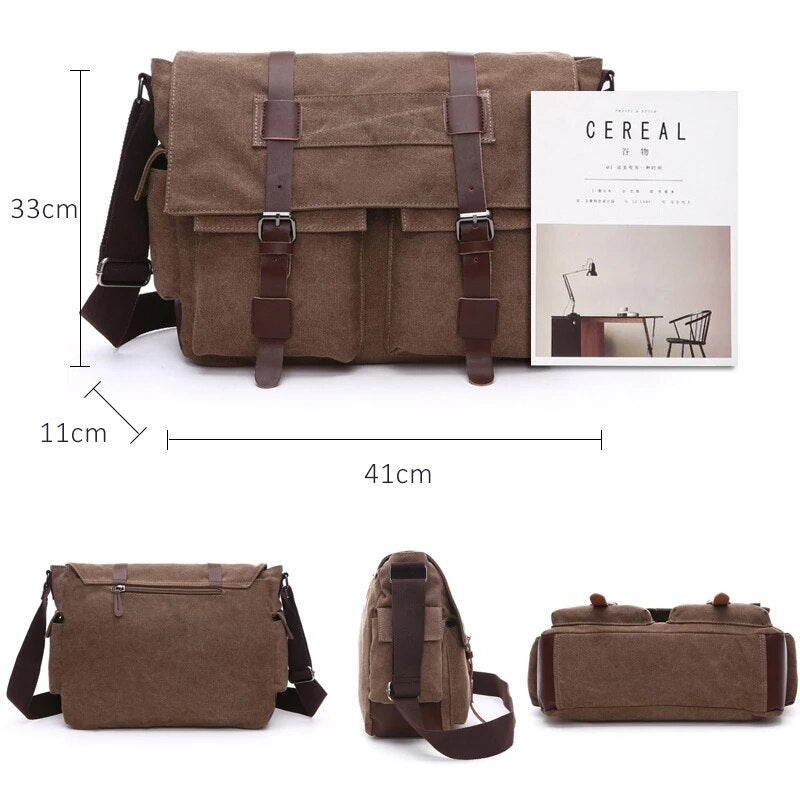 Men Messenger Bags Canvas and Leather Patchwork Big Satchel Shoulder Bags Male Laptop Briefcase Vintage Travel Handbag