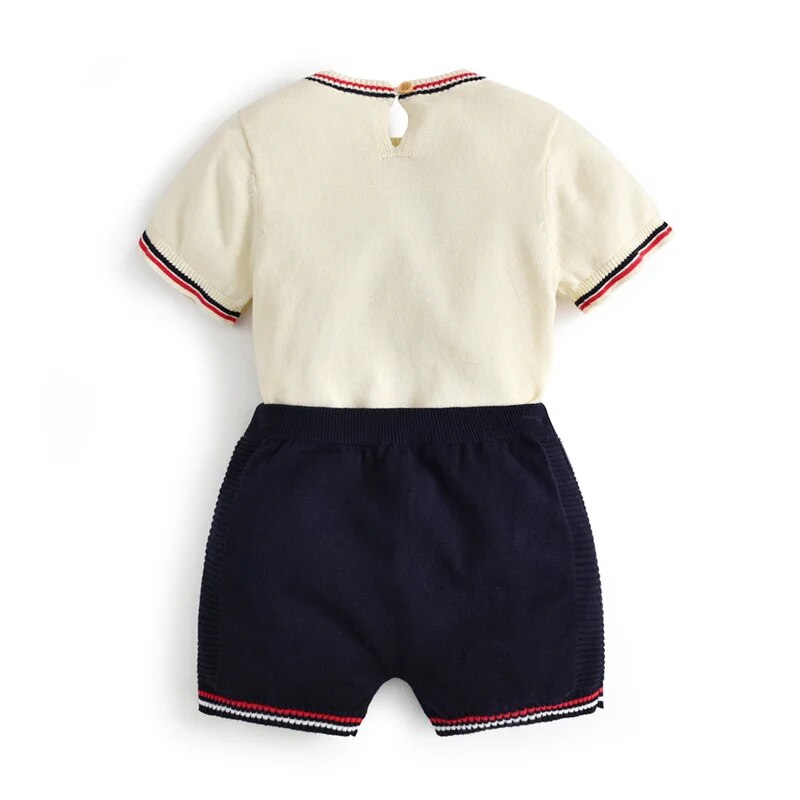 Infant Boy Knitted Clothing Set Baby Spanish Boutique Clothes Summer Toddler Shirt Shorts Suit Boys Birthday Party Outfits