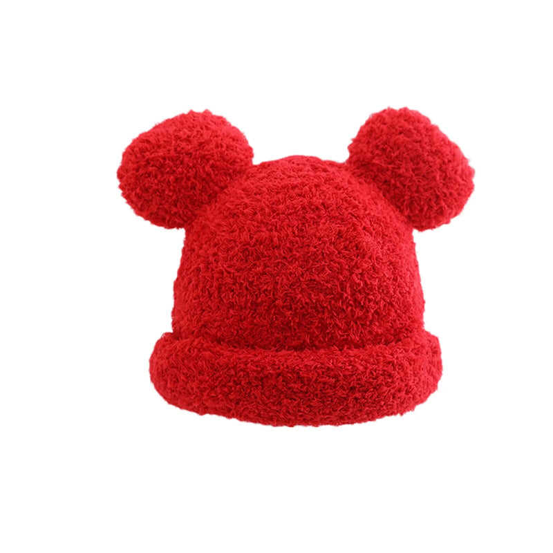 Winter Baby Lovely Hat Cute Solid Color Fuzzy Double Pompom Hats For Kids Thick Warm Soft Beanie Fur Ball Girls Boy Cap