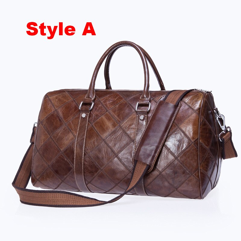 Men Travel Bags High Quality Handbags Retro Large Capacity Luggage Bag Genuine Leather Hand Bags Lattice Duffle