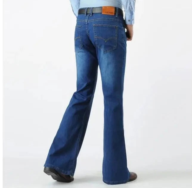 Spring Men Jeans Vintage Flare Long Denim Pants Blue Trouser Slim
