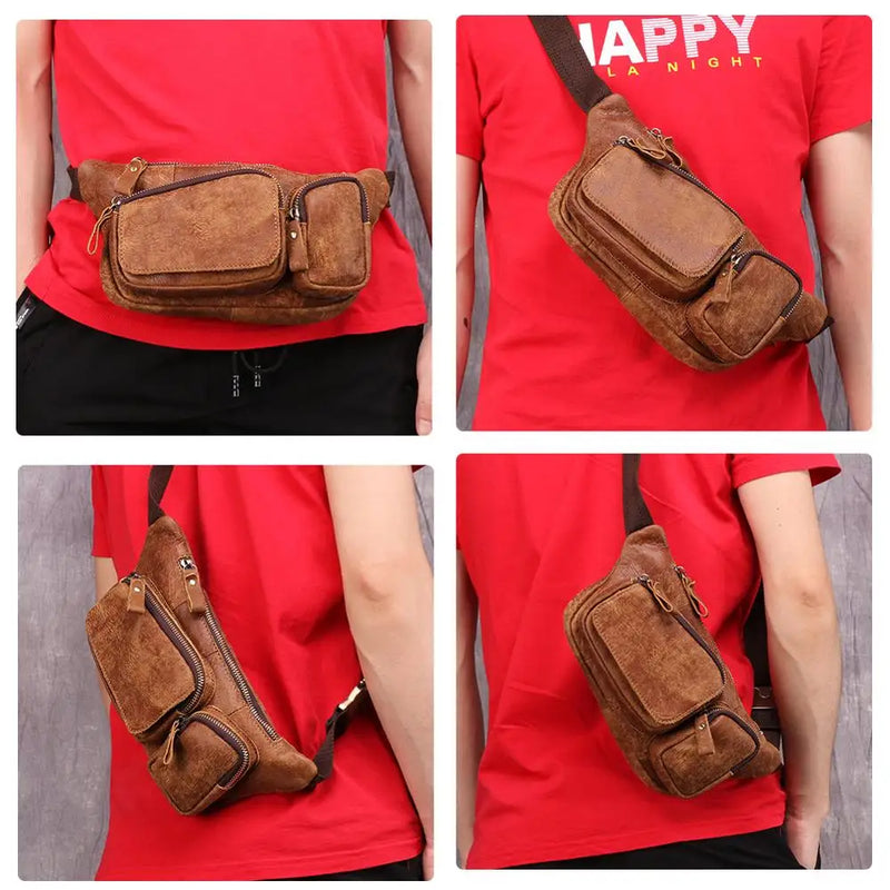 Men's Genuine Leather Waist Packs Belt Bags Man Chest Bag Men Shoulder Messenger Bag Male Travel Bag