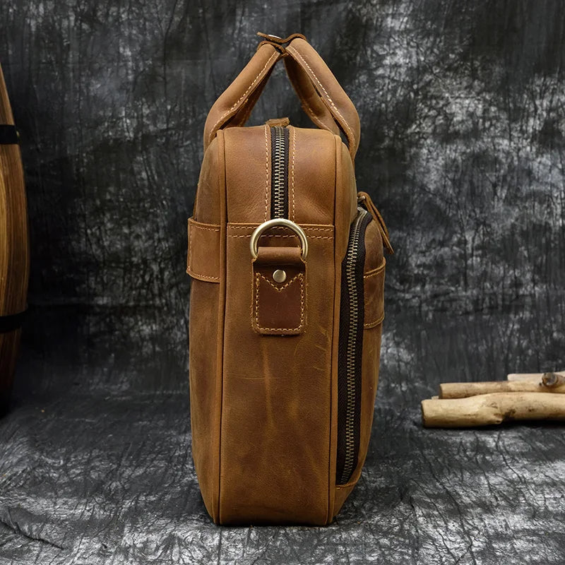 Leather Briefcase For Man Business Handbag 15.6" Laptop Portfolio Shoulder Messenger Bag