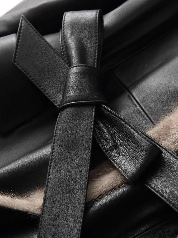 Women's Winter Coat Female Natural Mink Fur Collar Genuine Leather Duck Down Jacket Women Leather