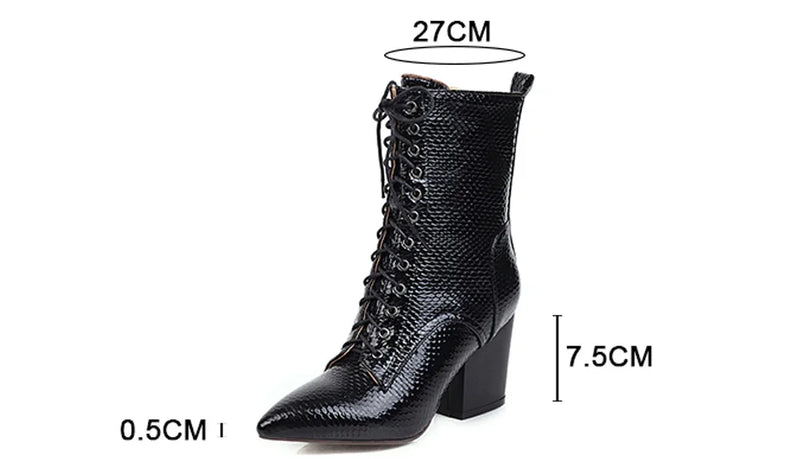 Pointed Toe Snake Boots Woman Ankle Strap Plush Inside Autumn Winter Shoes Female Zipper Short Boots