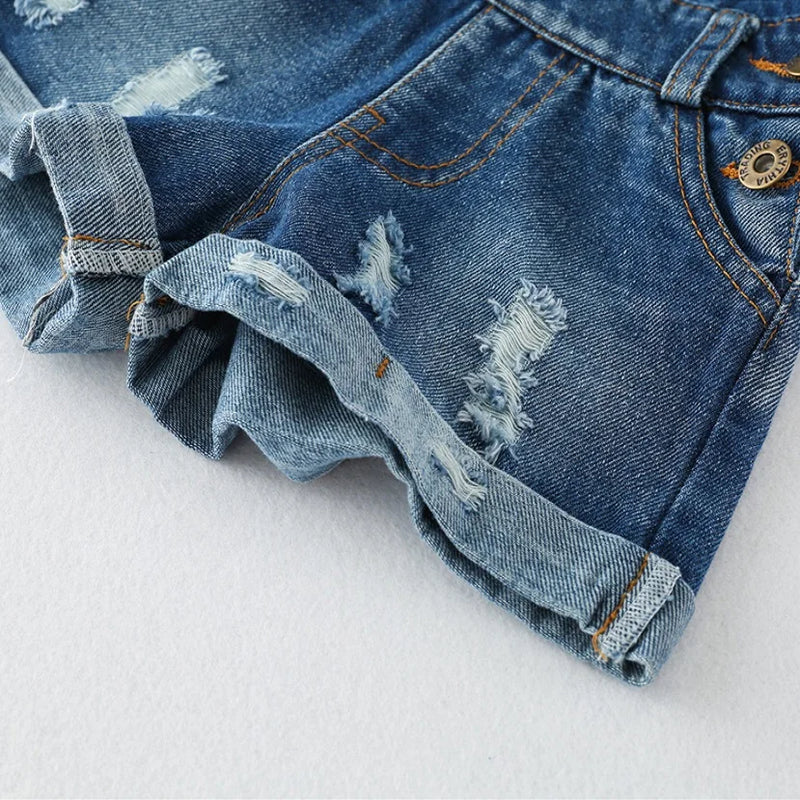 Baby Little Girls Summer Jeans Set T-Shirts Ripped Denim Shorts