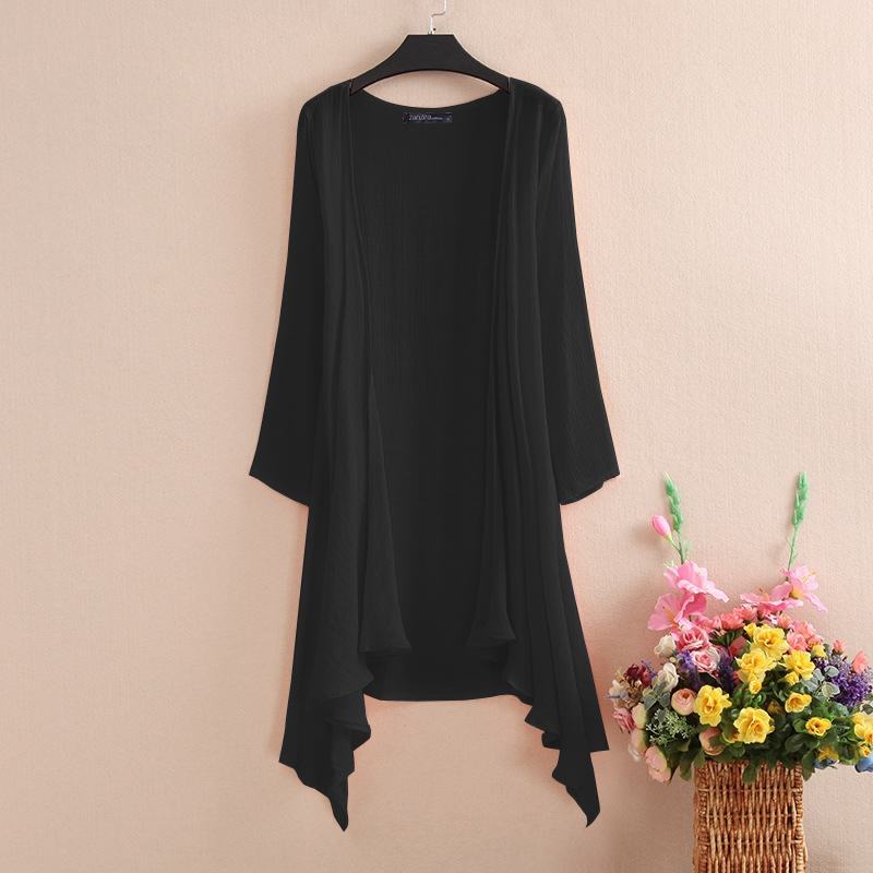 Women's Summer Blouse Cover Up Elegant Solid Cardigans Casual Long Sleeve Irregular Tops Beach