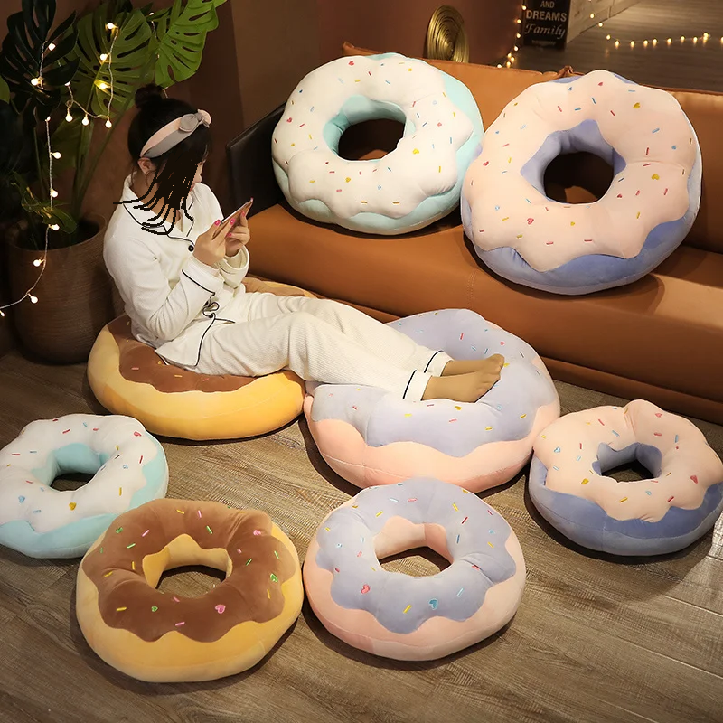 Plush Chocolate Donut Cushion Christmas Stuffed Donuts Pillow Decorative Sofa Seat Decor Xmas Cushions