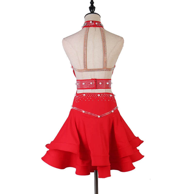 Latin Competition Skirt Women Lady's Sexy Latin Wear Red Professional Dress