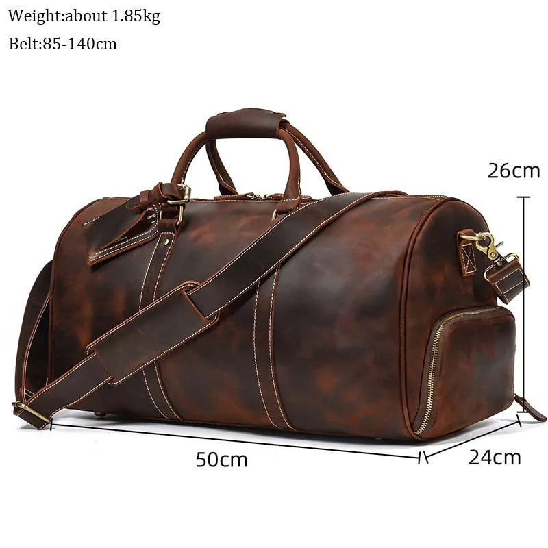 Leather Handbag For Men Genuine Leather Travel Duffle Travelling Male Shoulder Laptop Bags Real Luggage Bags